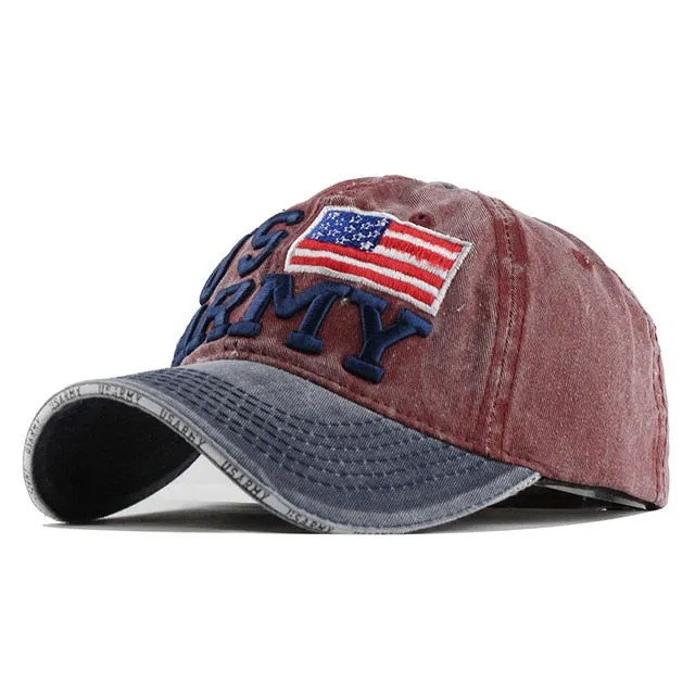 100% Washed Cotton Embroidery US Army Flag Baseball Cap