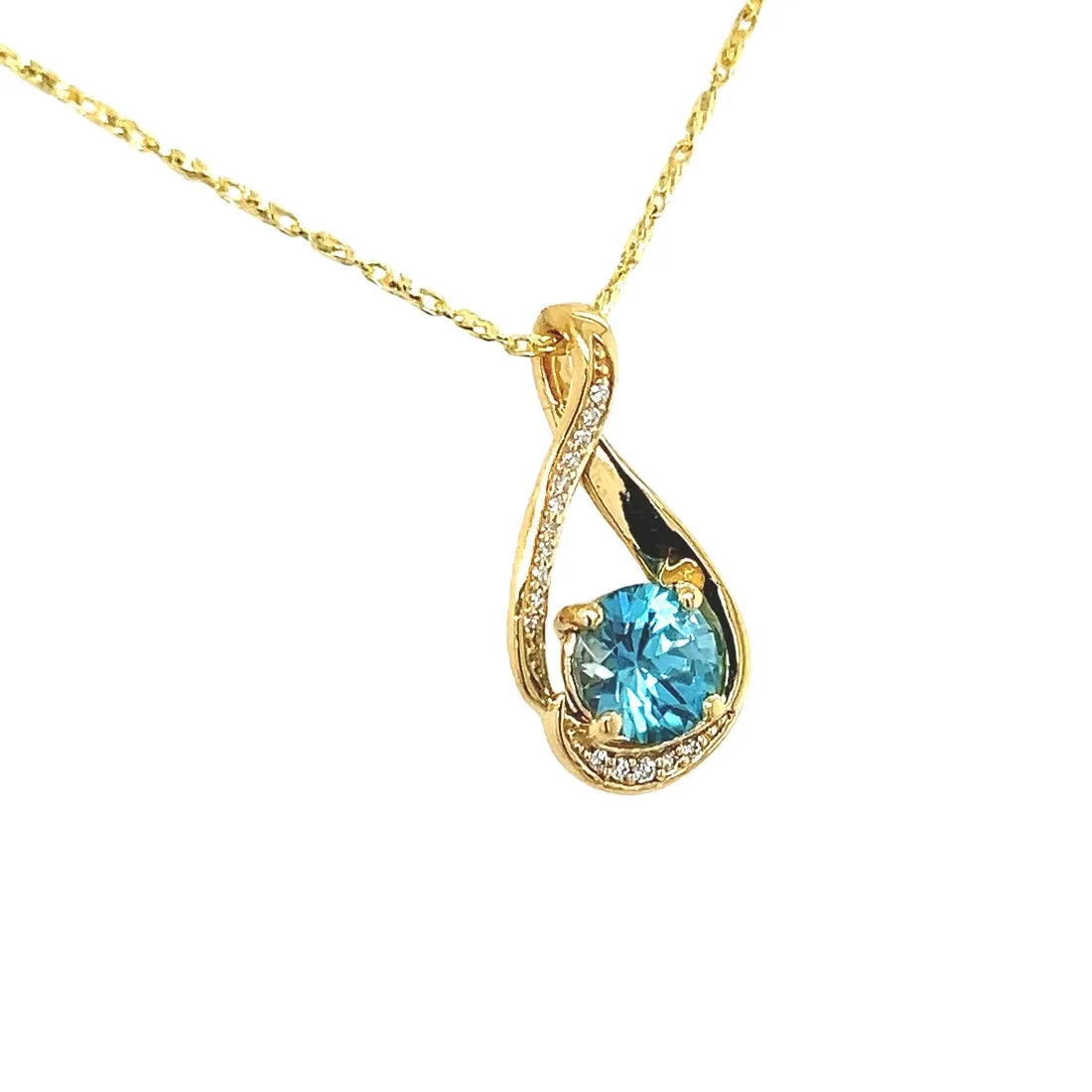 14k Blue Topaz and Diamond Pendant