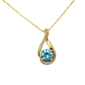 14k Blue Topaz and Diamond Pendant