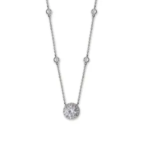 15"   2" Rhodium Plated 8mm Halo CZ and Bezel CZ Necklace