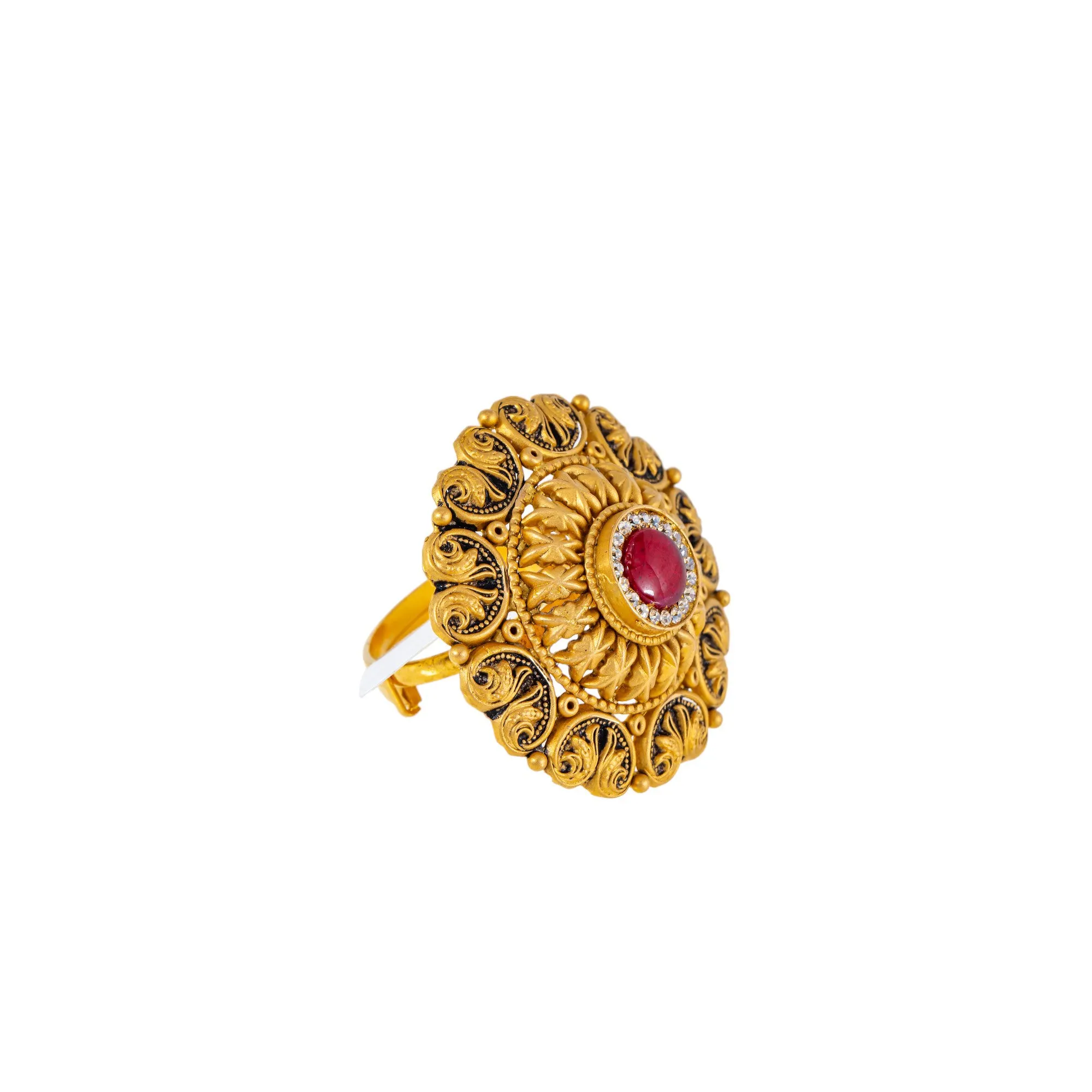 22K Antique Gold, CZ & Ruby Cocktail Ring (9.4gm)