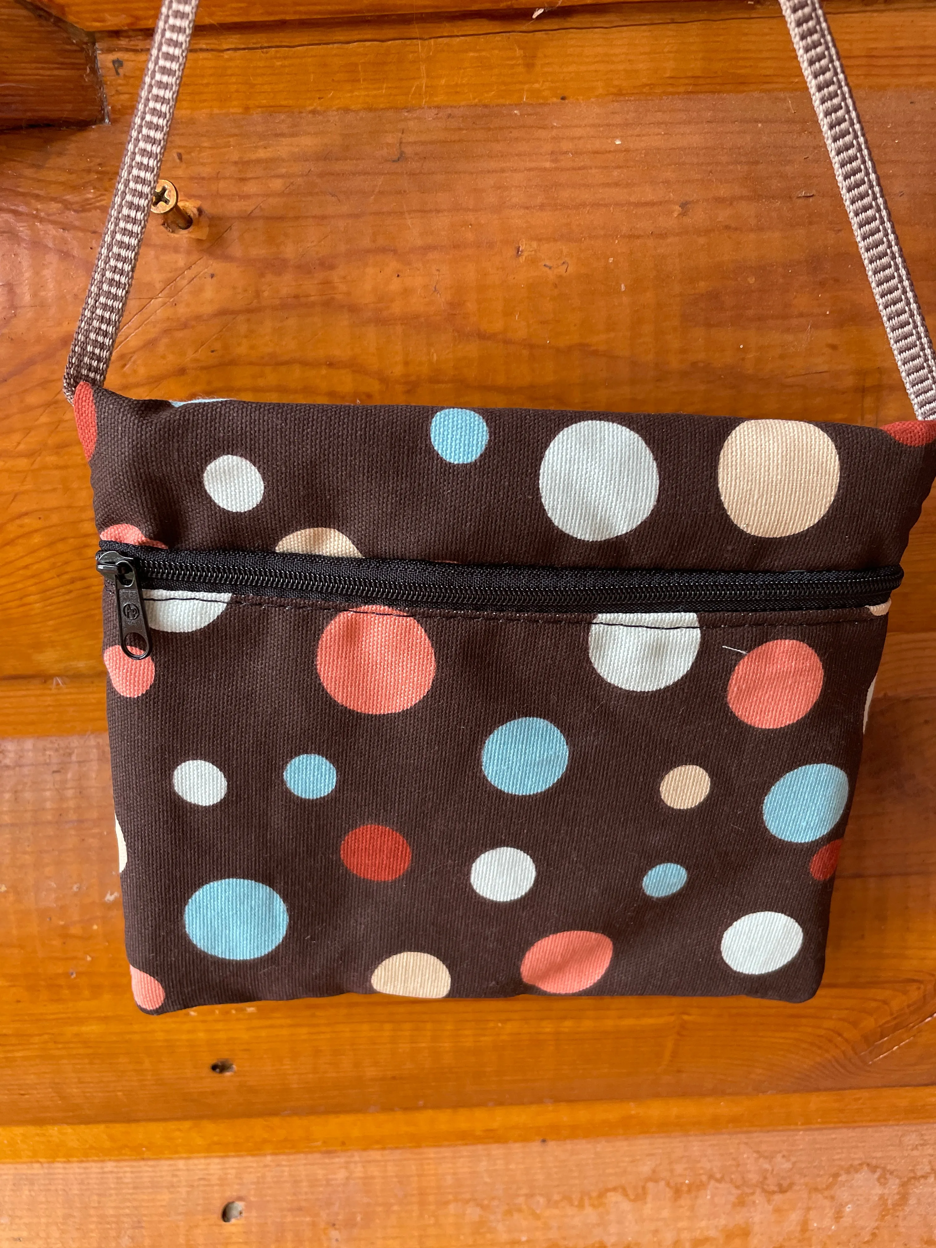 3 Zip Bag Brown- Polka Dot  Print Fabric