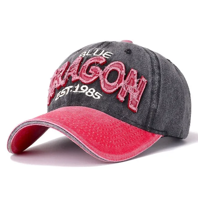 3D Retro ORAGON Embroidered Washed Cotton Baseball Adjustable Snapback Cap