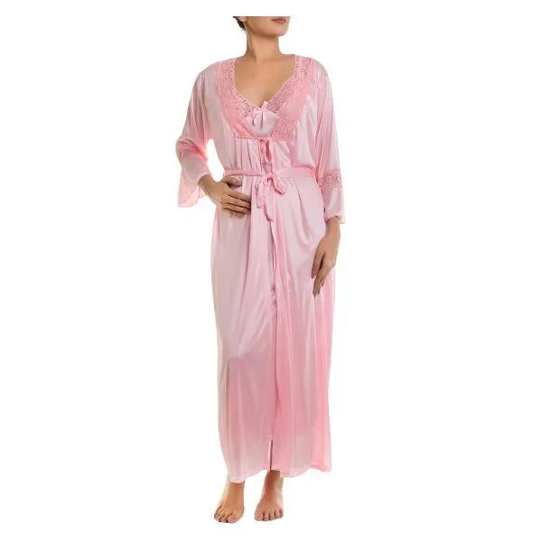 4 Piece Long Nighty Set-Pink