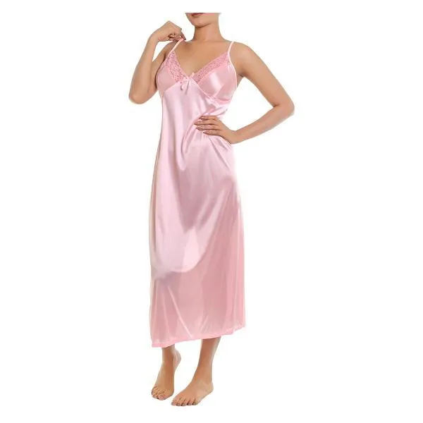 4 Piece Long Nighty Set-Pink