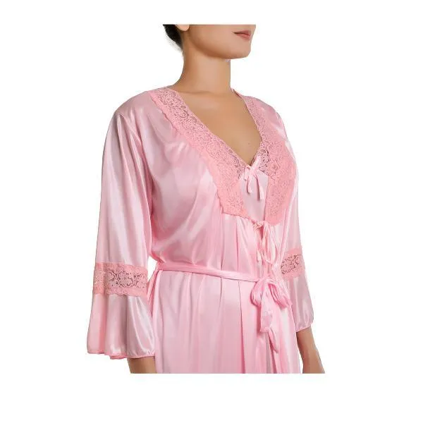 4 Piece Long Nighty Set-Pink