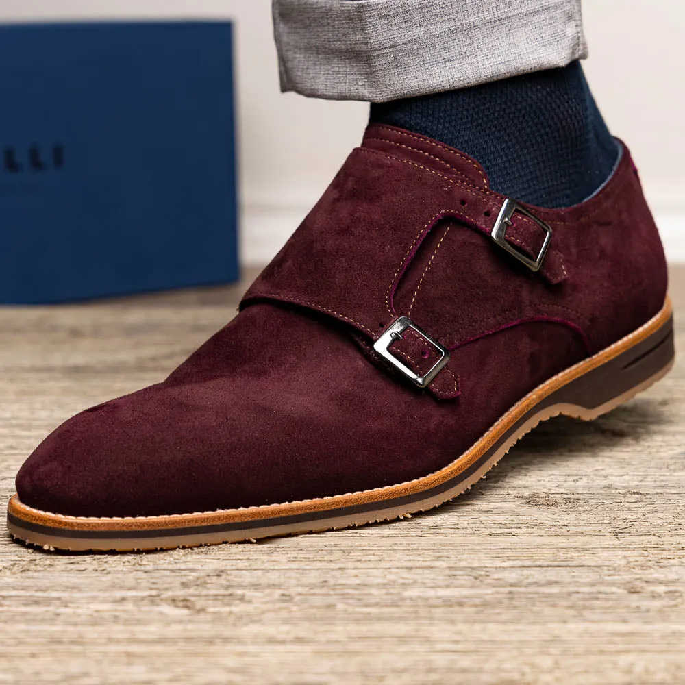 56-105-BDX LEGERRA Sueded Goatskin Monkstrap, Bordeaux