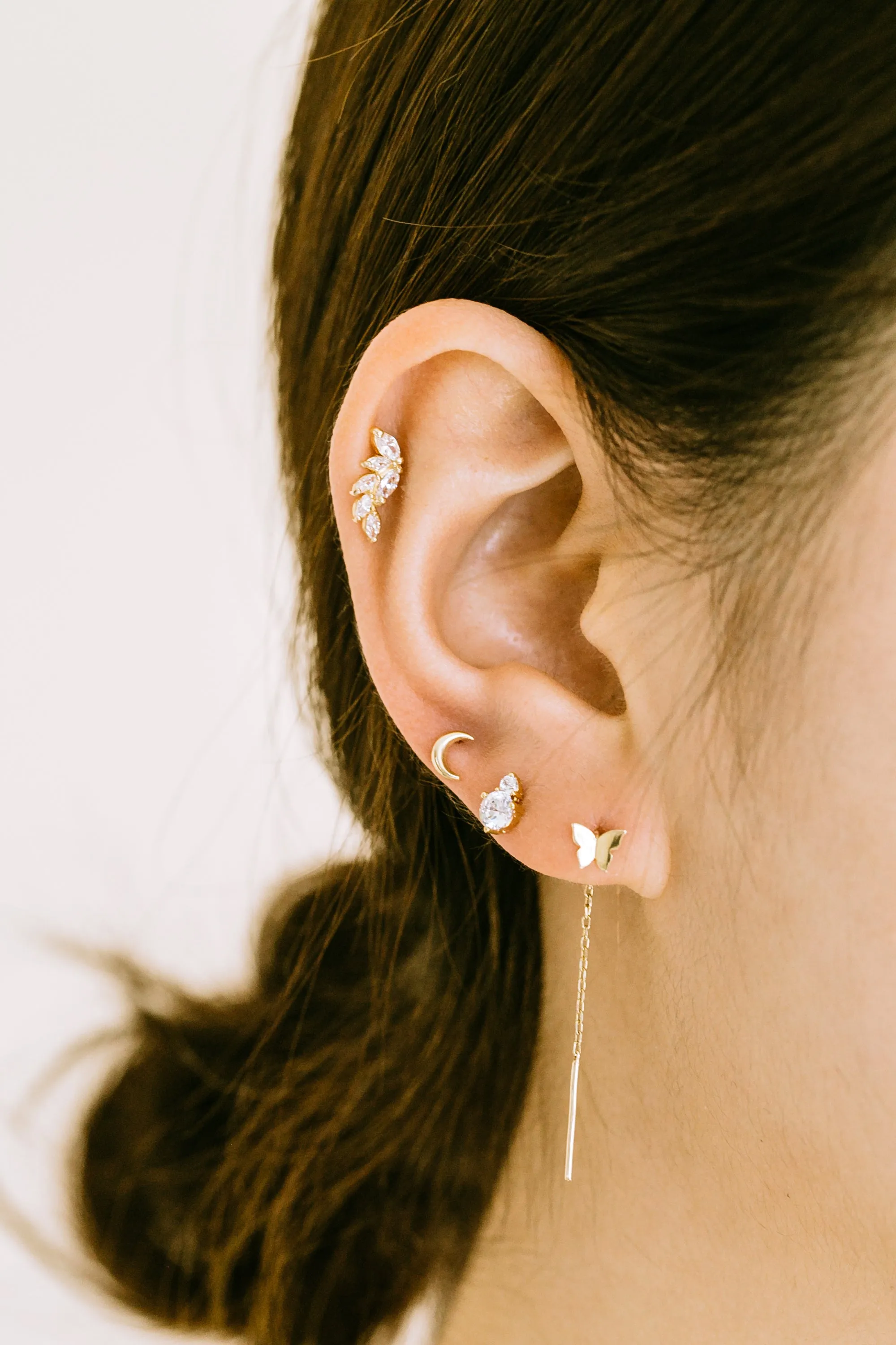 925 Cz Cute Delicate Teardrop Ear Barbell Piercing