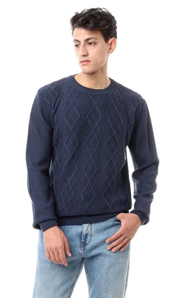 93576 Front Knitted Diamonds Slip On Pullover - Midnight Blue