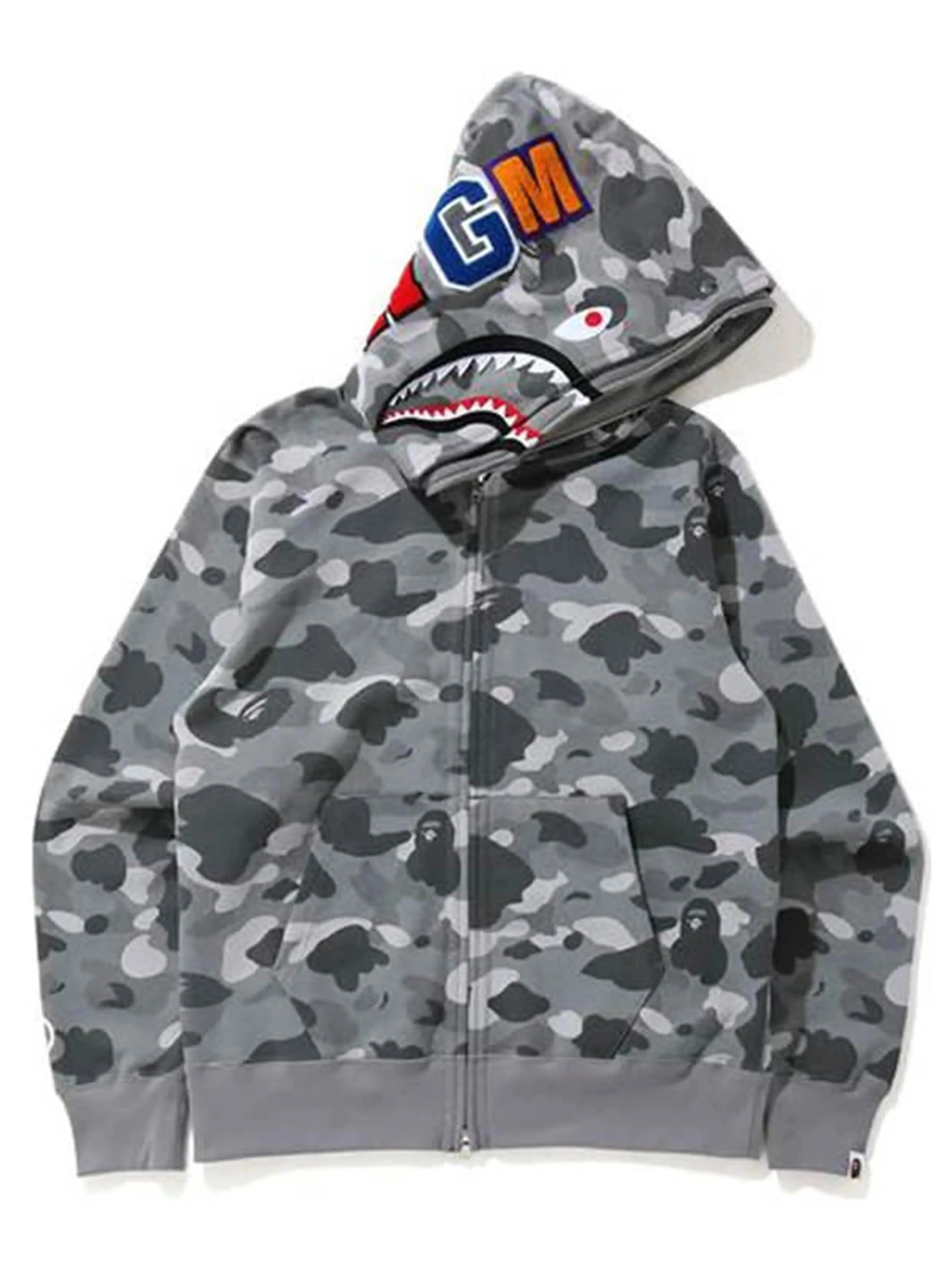 A Bathing Ape Colour Camo Shark Wide Full Zip Double Hoodie Grey [SS21]