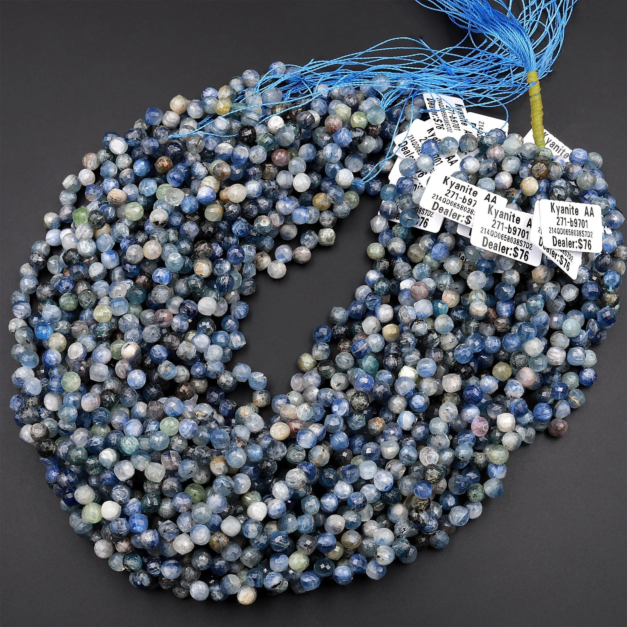 AA Natural Multicolor Blue Green Kyanite Faceted 6mm Rounded Teardrop Briolette Beads 15.5" Strand