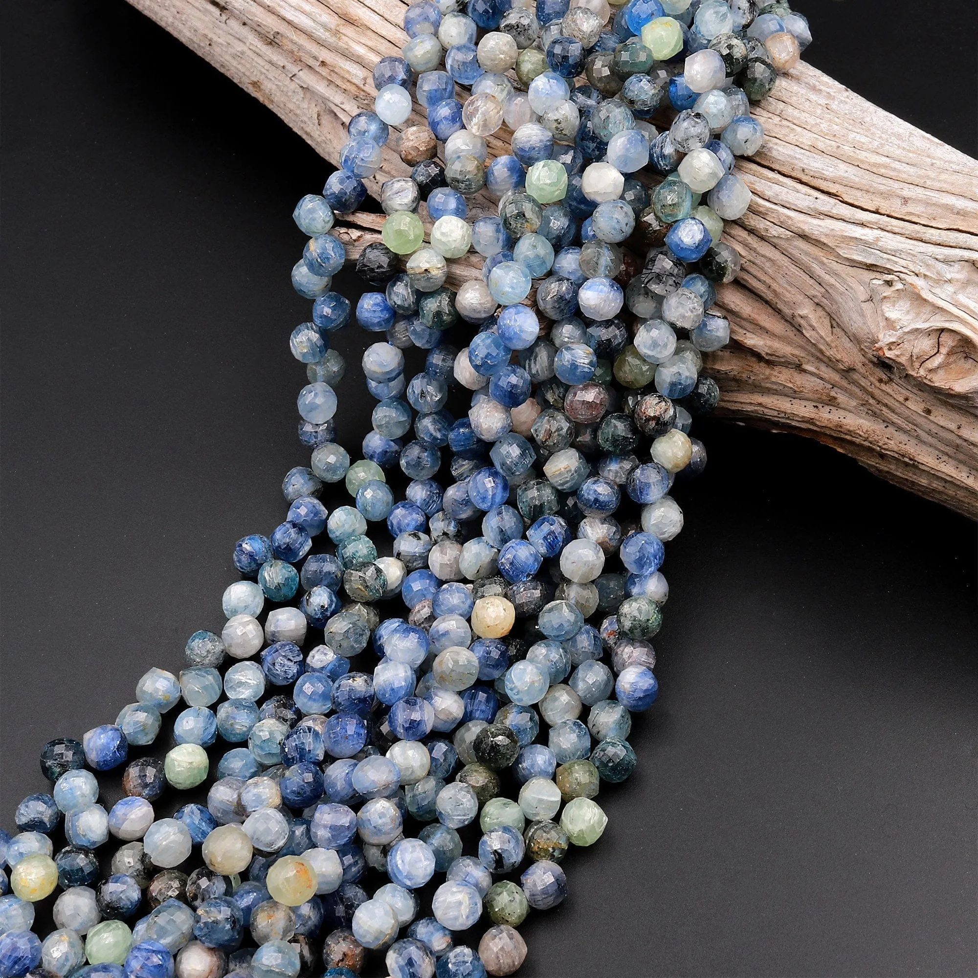 AA Natural Multicolor Blue Green Kyanite Faceted 6mm Rounded Teardrop Briolette Beads 15.5" Strand