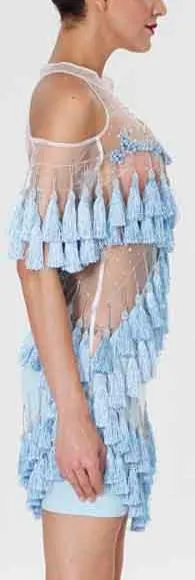 'Abigail' Fringe & Bead Embellished Dress-Light Blue