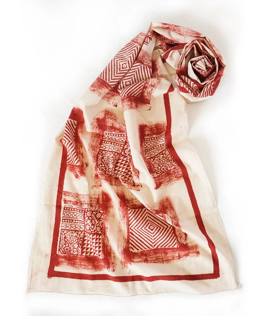 ABSTRACT - Red/white Hand block printed Cotton Stole