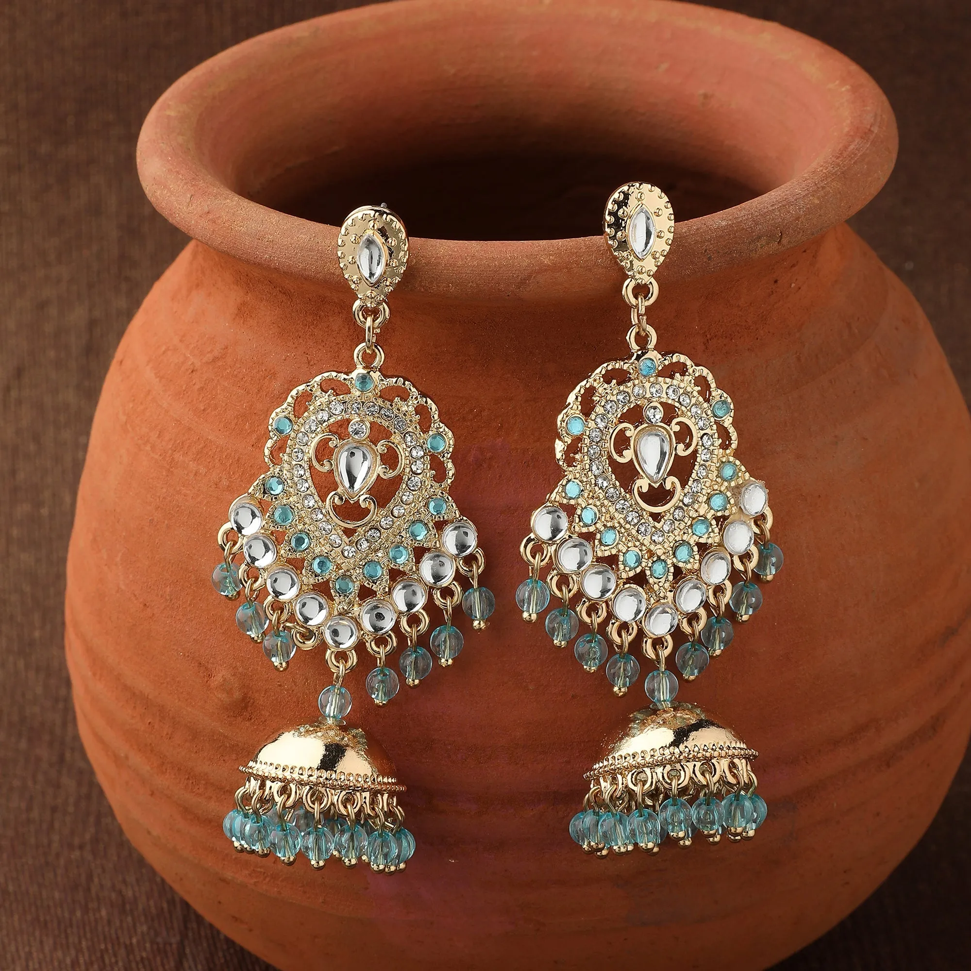 Accessorize London Blue Kundan Long Earring Zinc Jhumki Earring