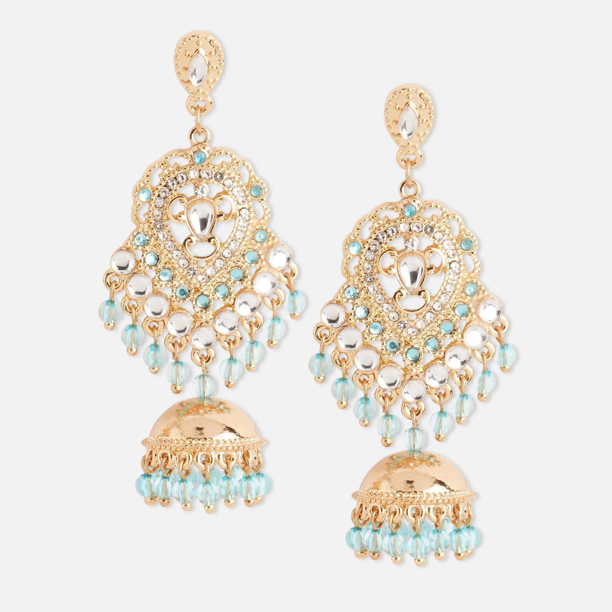 Accessorize London Blue Kundan Long Earring Zinc Jhumki Earring