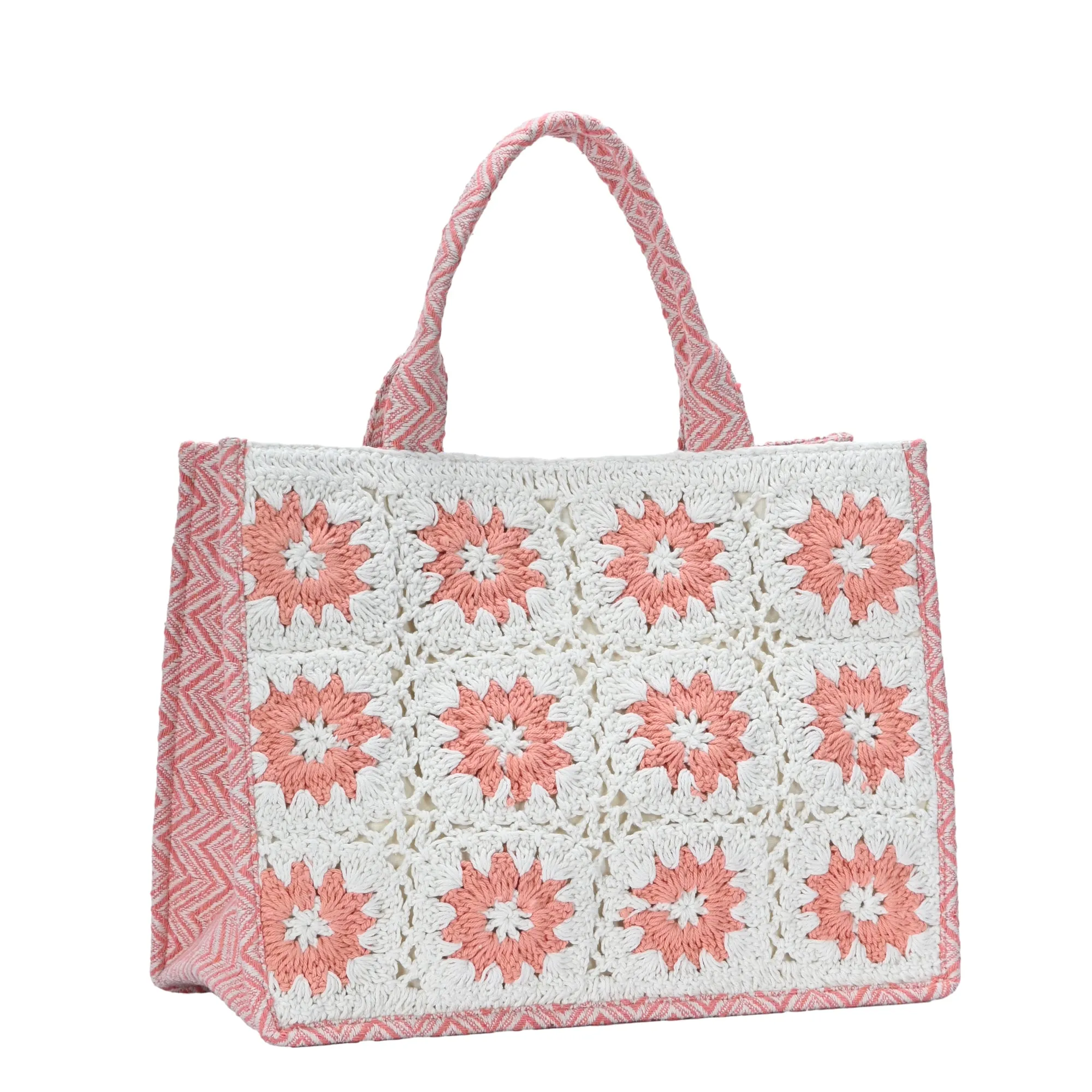 Adeline's Charm Crochet Cotton Canvas Book Tote Bag