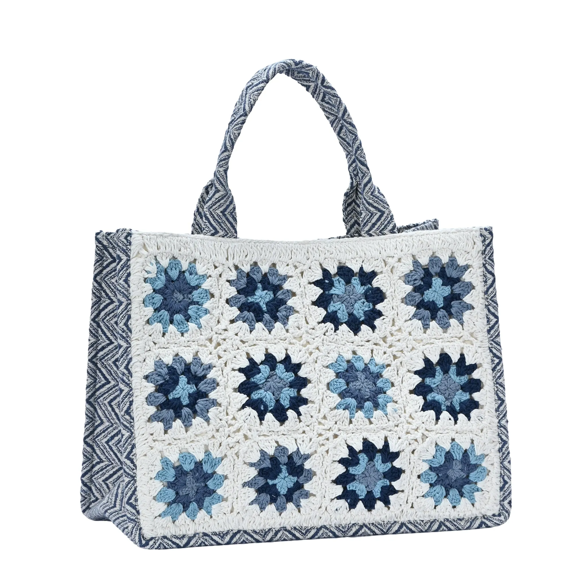 Adeline's Charm Crochet Cotton Canvas Book Tote Bag