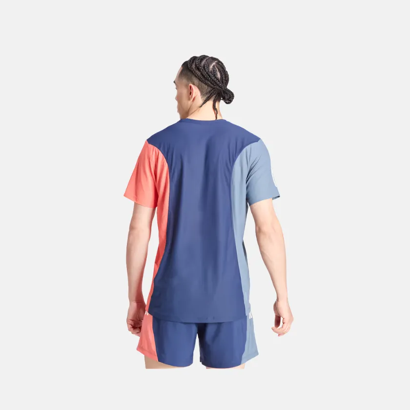 Adidas Own The Run Colorblock Men's Running T-shirt -Dark Blue/Preloved Ink/Preloved Scarlet