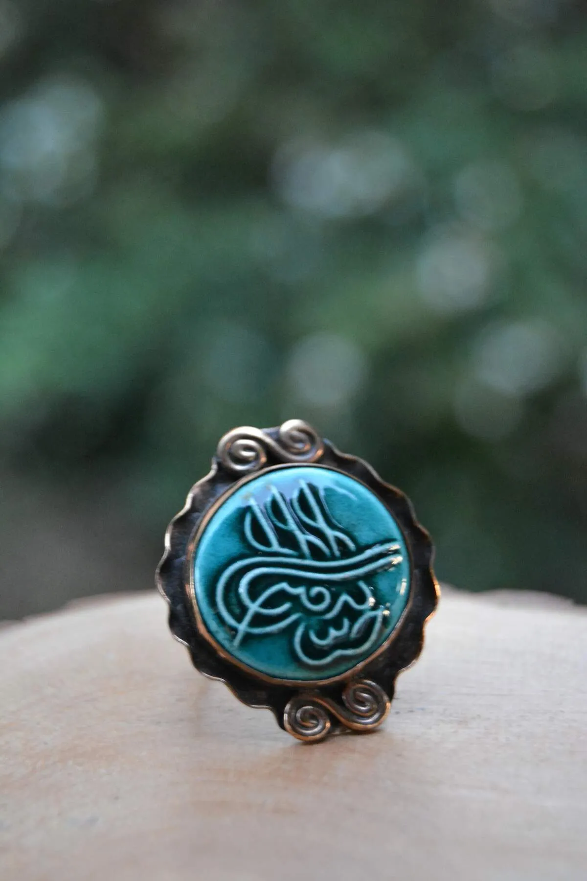 Adjustable Turquoise Tile Ladies Ring Handmade