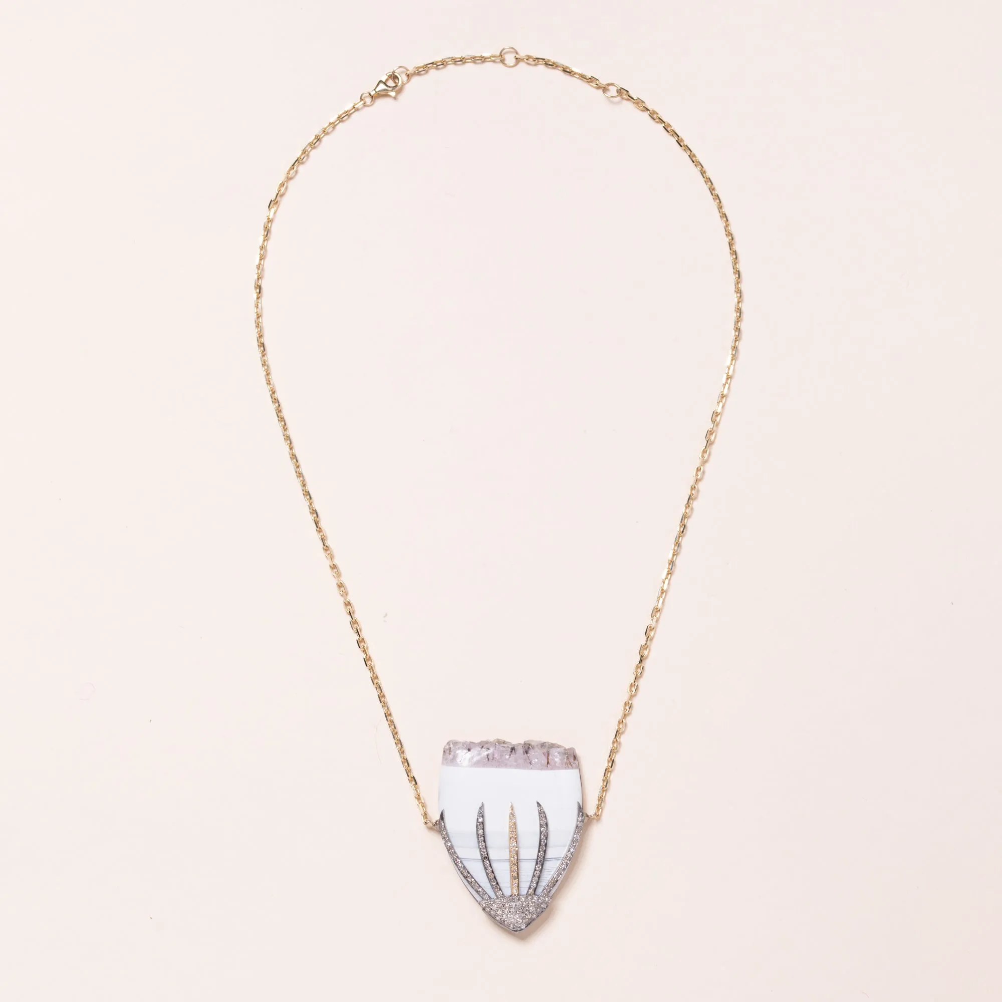 Agate set in Silver and 18k Gold with Diamonds Necklace