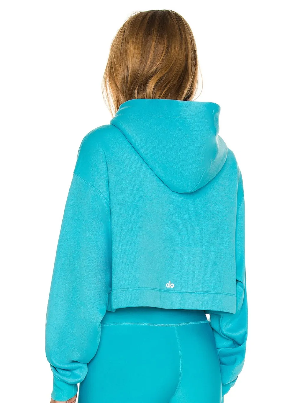 Alo Yoga Women's Bae Cropped  Hoodie, Bright Aqua, XS