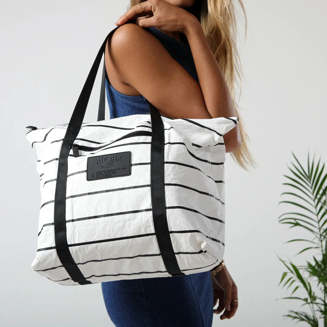 Aloha Pinstripe Zipper Tote