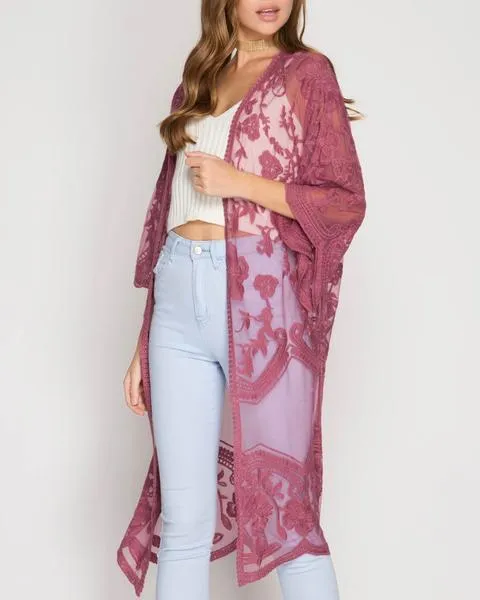 Anabelle Crochet Lace Midi Duster Cardigan in More Colors