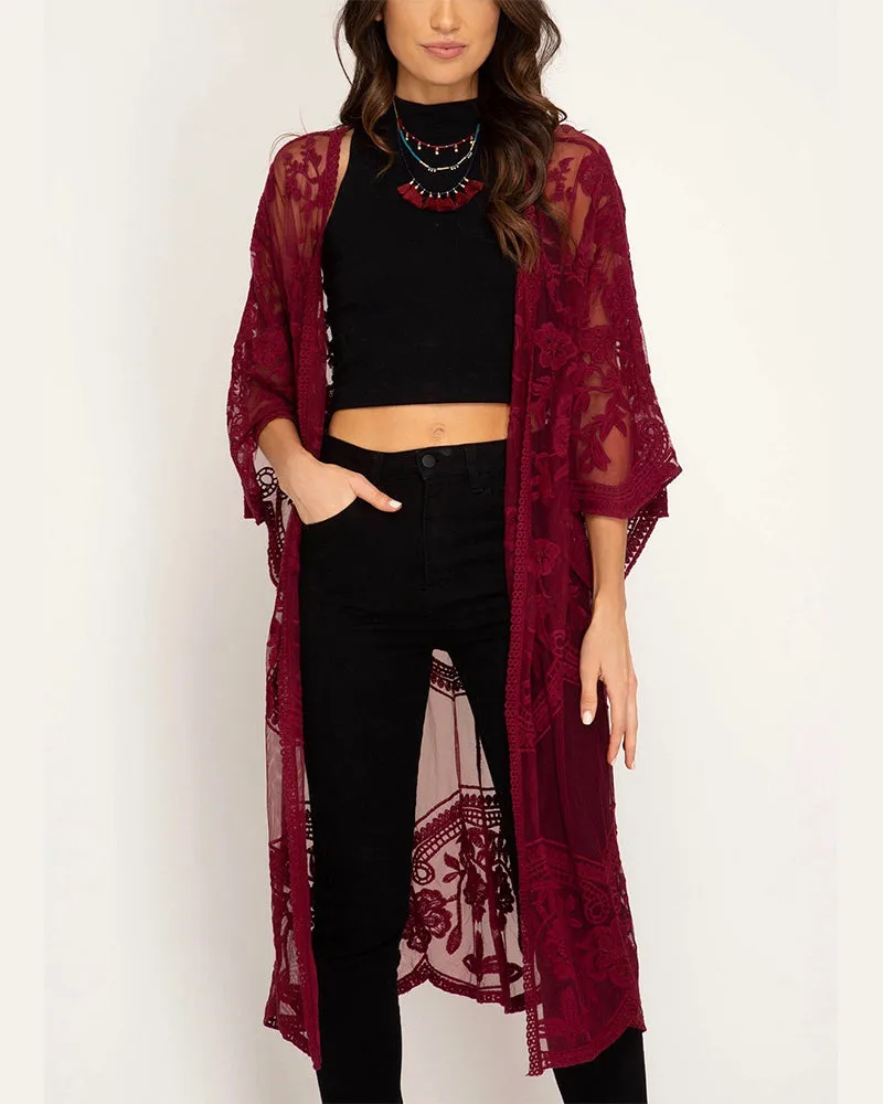 Anabelle Crochet Lace Midi Duster Cardigan in More Colors