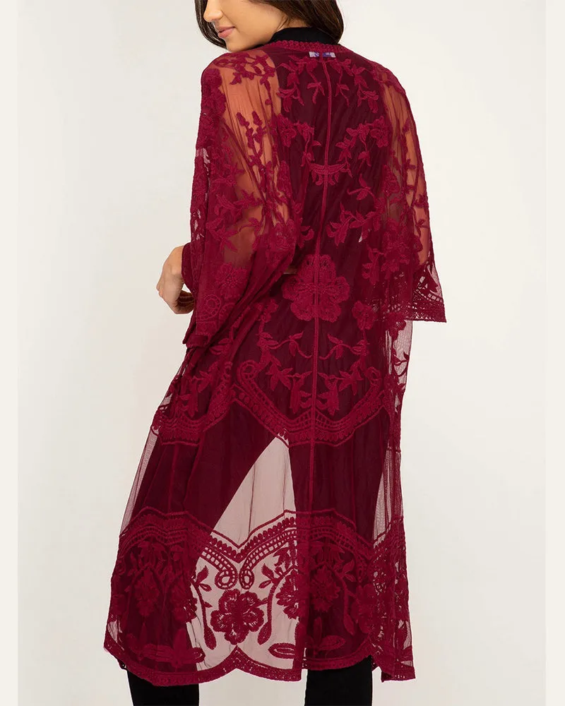 Anabelle Crochet Lace Midi Duster Cardigan in More Colors