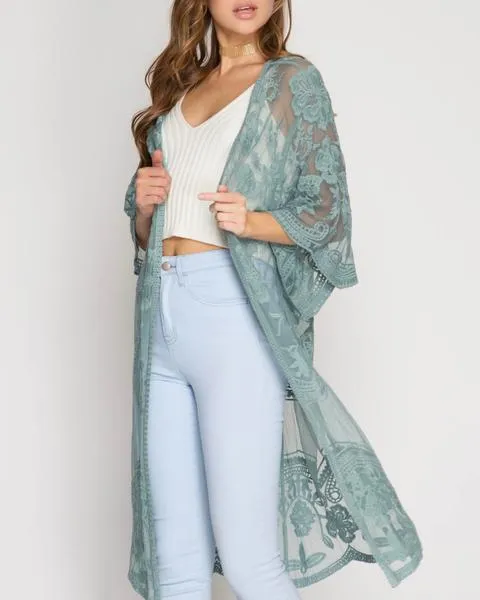 Anabelle Crochet Lace Midi Duster Cardigan in More Colors