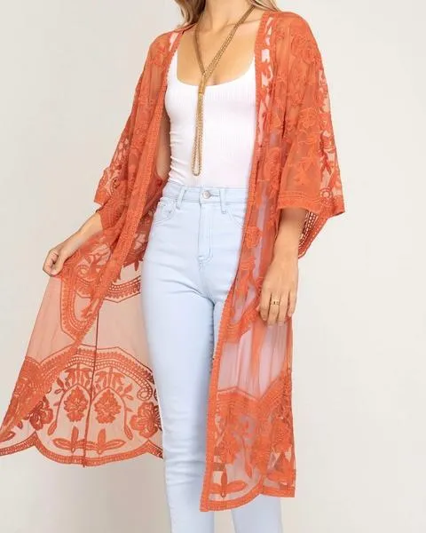 Anabelle Crochet Lace Midi Duster Cardigan in More Colors