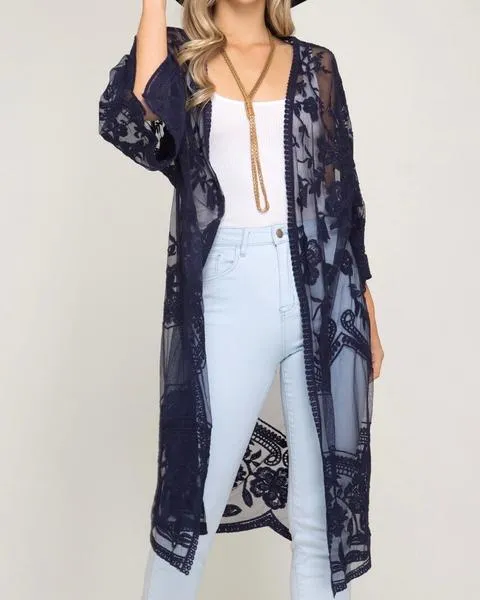 Anabelle Crochet Lace Midi Duster Cardigan in More Colors