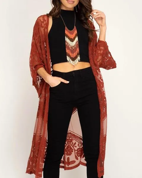 Anabelle Crochet Lace Midi Duster Cardigan in More Colors