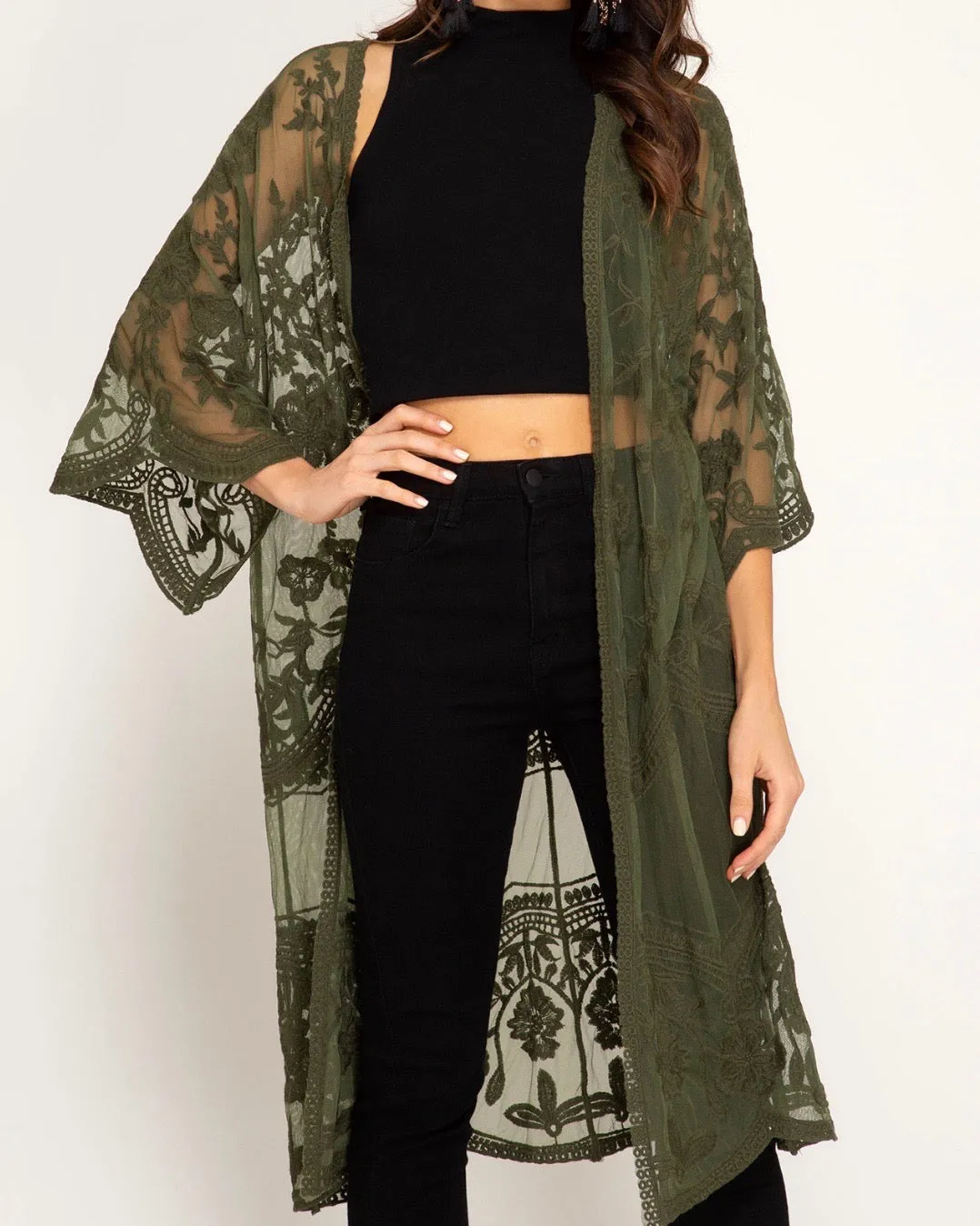 Anabelle Crochet Lace Midi Duster Cardigan in More Colors