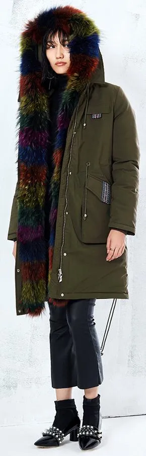 'Annabelle' Rainbow Fur-Trim Parka Coat