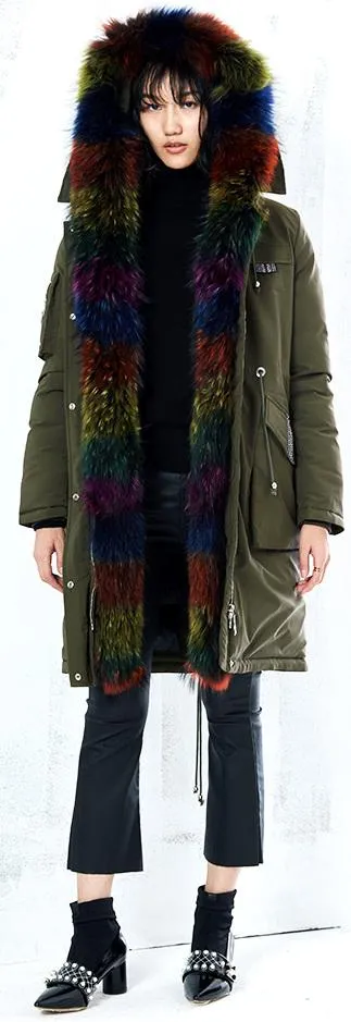 'Annabelle' Rainbow Fur-Trim Parka Coat