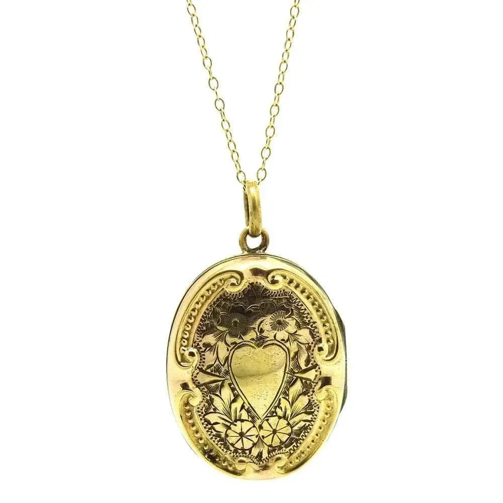 Antique Victorian Gilt Locket Necklace