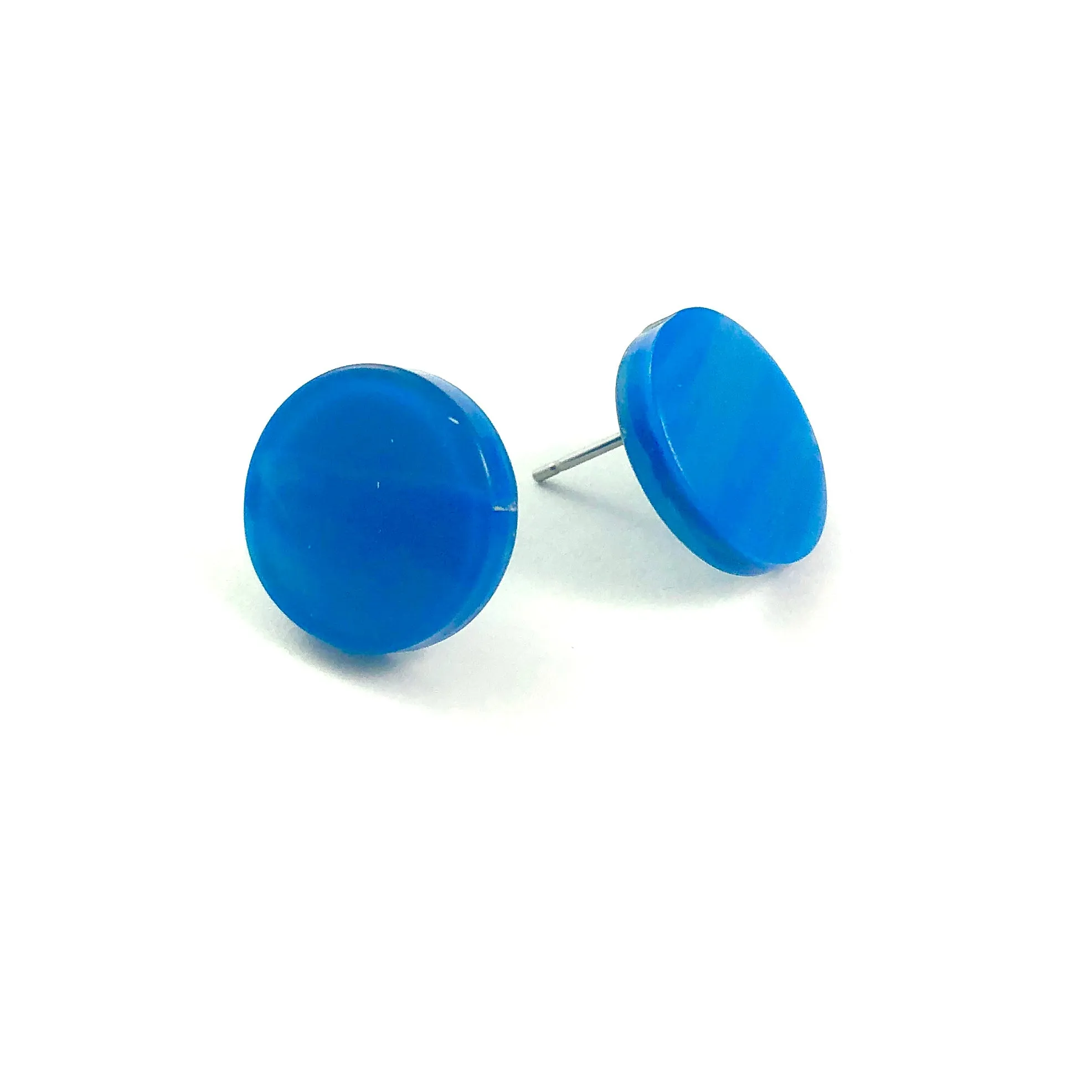 Aqua Blue Marbled Glow Disc Stud Earrings