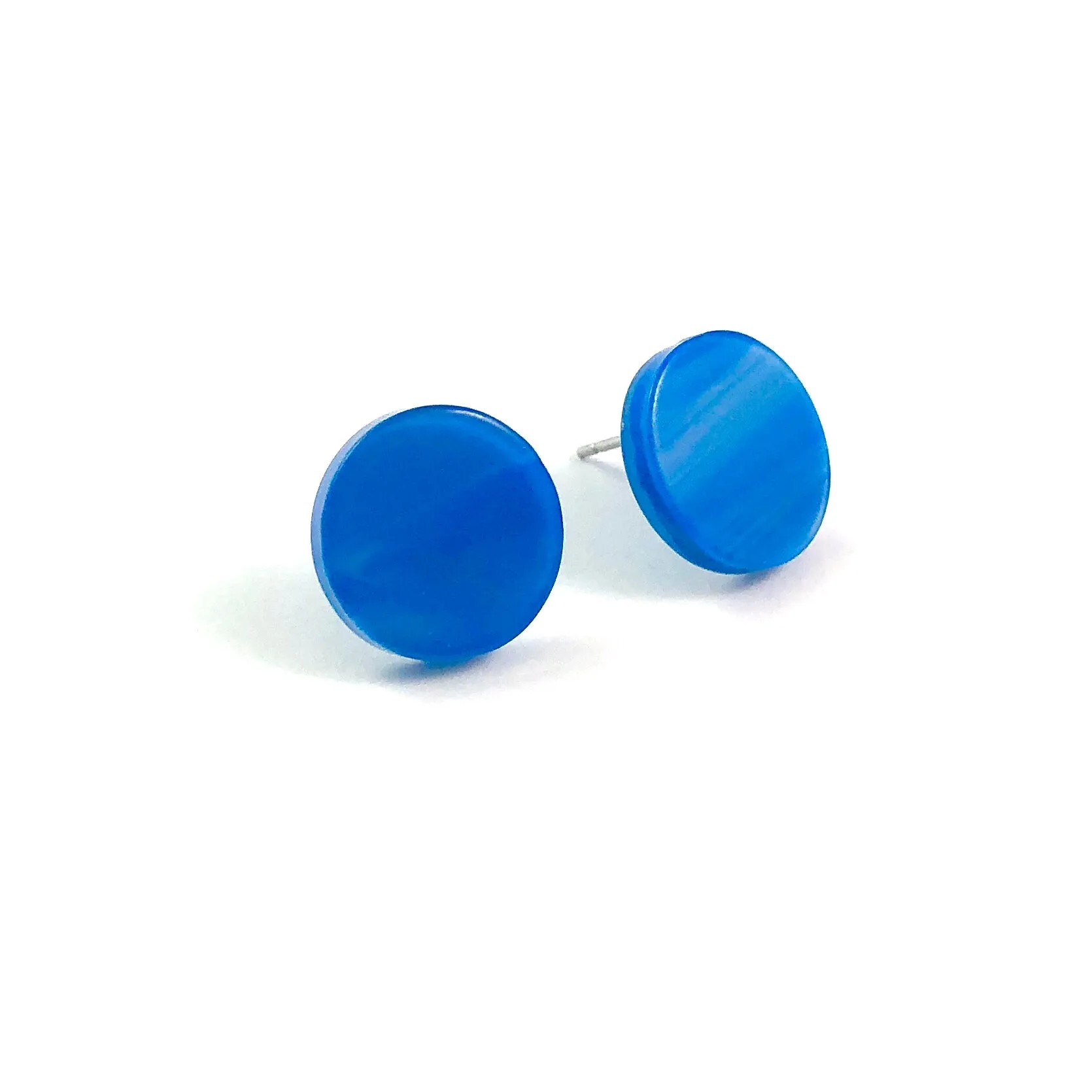 Aqua Blue Marbled Glow Disc Stud Earrings