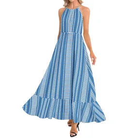 Array of Hearts Ruffle Hem Halter Neck Maxi Dress