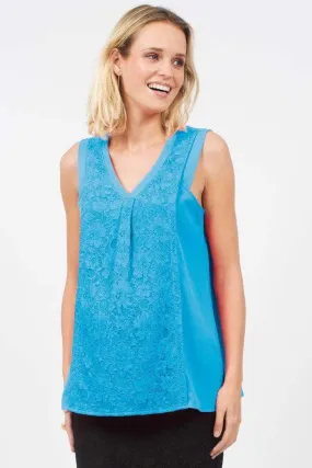 Aryana V-Neck Lace Sleeveless Nursing Top Blue