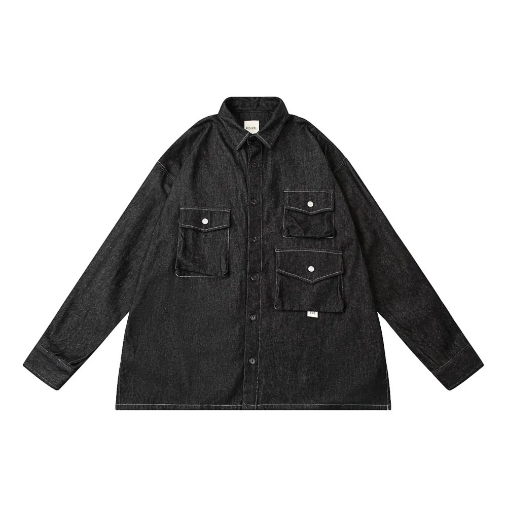 A[S]USL MULTI POCKET DENIM SHIRT-BLACK