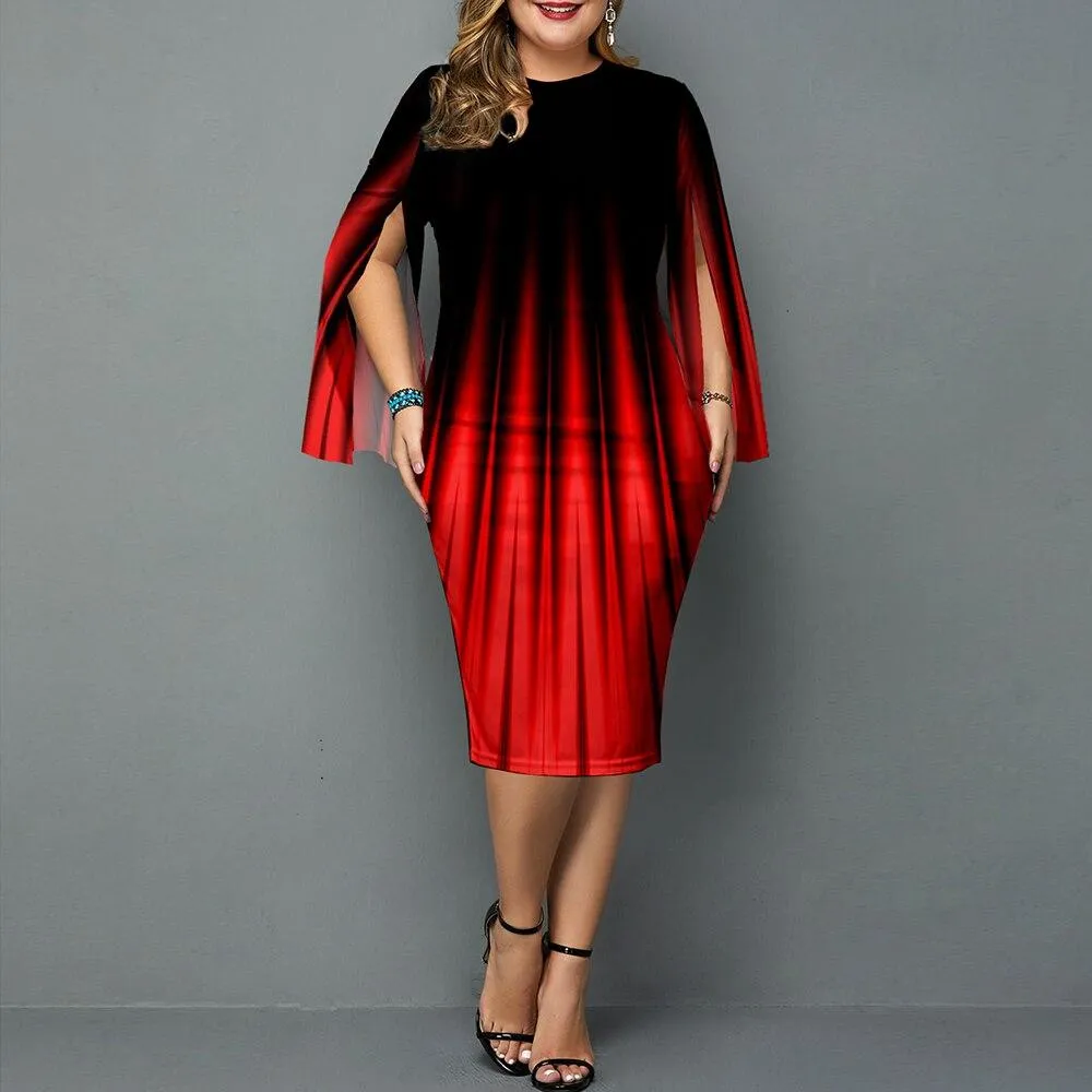 Autumn Plus Size Elegant Women's Slit Long Sleeves Evening Party Dress