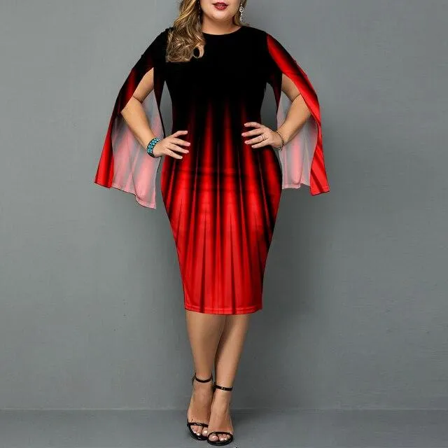 Autumn Plus Size Elegant Women's Slit Long Sleeves Evening Party Dress