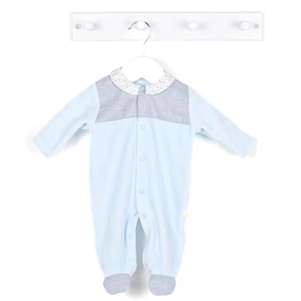 Baby Gi Ethan Blue Velour Sleepsuit