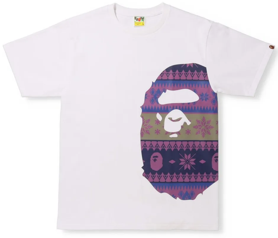 BAPE Snow Pattern Side Big Ape Head Tee White/Purple (Size XL)