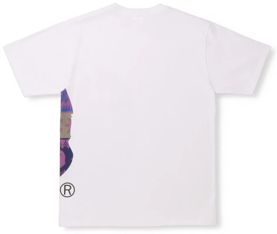 BAPE Snow Pattern Side Big Ape Head Tee White/Purple (Size XL)