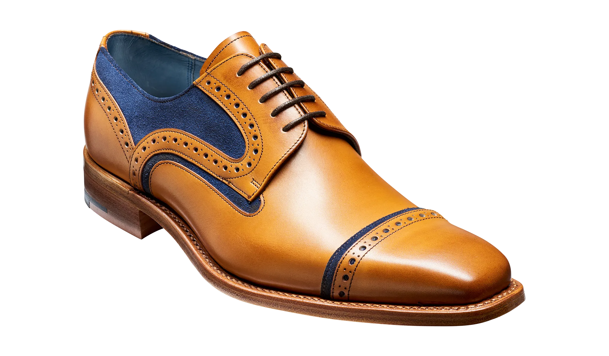 Barker Haig  Simple toe cap derby  - Cedar Calf / Blue Suede