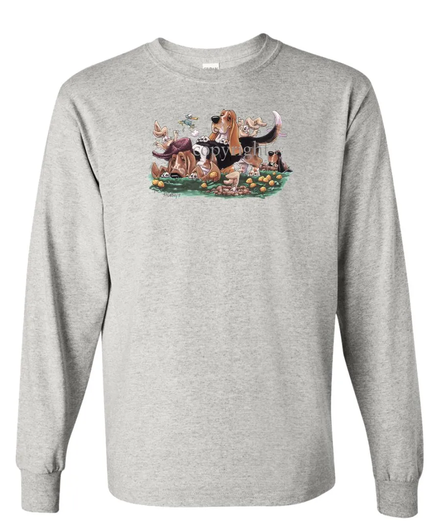 Basset Hound - Group With Rabbits - Caricature - Long Sleeve T-Shirt